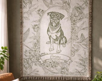 Custom Pet Portrait Woven Blanket | French Toile Cotton Throw | Dog Lover Gift | Pet Memorial