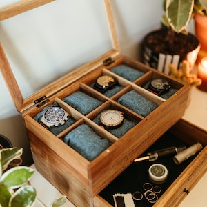 Acacia Drawer Watch Box 16 Compartment Glass Watch Box Customizable Drawer Box Large Watch Box Watch Storage Watch Organizer image 5