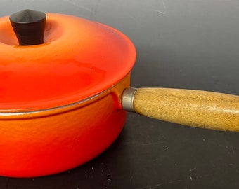Vintage #18 Le Creuset Flame Orange Enameled Cast Iron Pot W/ Lid France EUC