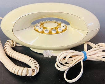 Vintage American Telecom Genie Style Push Button Phone, Ivory With Gold Trim MCM