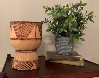 Hand-Carved Wooden African Mortar