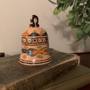 Orange Hand-Painted Glazed Clay Bell from Nabeui Tunisia