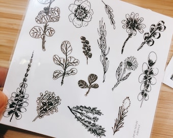 Leaves and flower sketches Temporary tattoo
