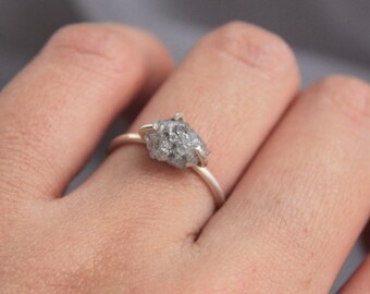 Raw Diamond ring,Silver Rough diamond Ring, 925 Sterling Silver Diamond Ring,