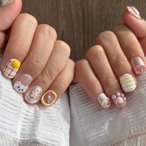 free shipping Natural Cute Press on Nails,Cat Gel Fake Nails, Handmade Nails, 3D Reusable Nails, Short Nails/Faux Acrylic Nails