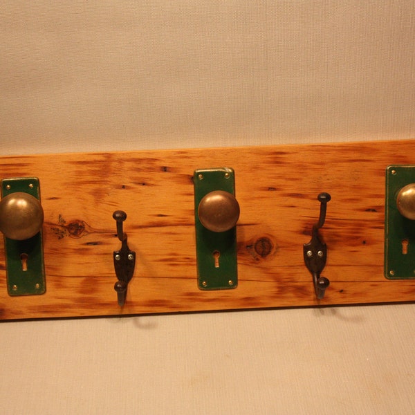 Coat Rack With Vintage Brass Door Knobs