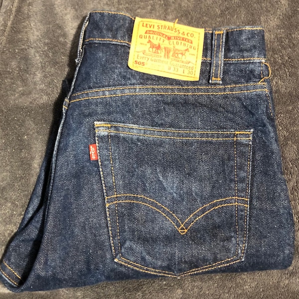vintage 505 Levi's 33 x 30 blue Jeans Dark Zip des années 90 USA coupe classique jambe droite argent bouton rouge étiquette 1993