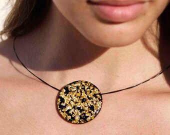 Golden Flakes Black Pendant - Gold leaf - Gold - High quality - Design - Golden