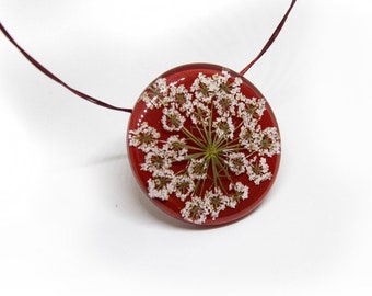 Anise flower Red Pendant - Pressed flower - Real botanical jewelry - Dried flower - Jewelry with flowers - christmas gift - present for her