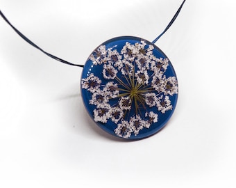 Anise flower Blue Pendant - Pressed flower - Real botanical jewelry - Dried flower - Jewelry with flowers - christmas gift - present for her