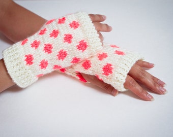 KNITTING PATTERN : Polka Dot • Mountain Top • Half & Half Fingerless Gloves - How-to Digital Download