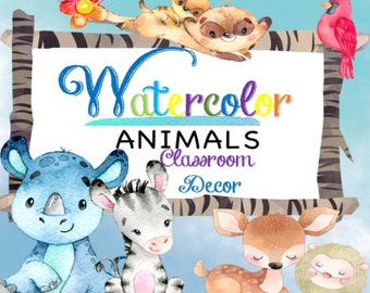 Klassenzimmer Dekoration Aquarell Tiere Thema-Über 300 Seiten und bearbeitbar!