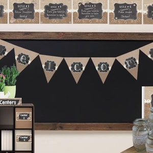 Chalkboard, Burlap and Buttons Classroom Decoration MEGA BUNDLE-Editable!