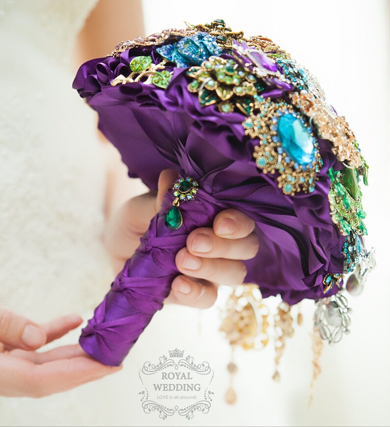 Brooch Bouquet Cascading Wedding Bouquet Peacock Bouquet Etsy