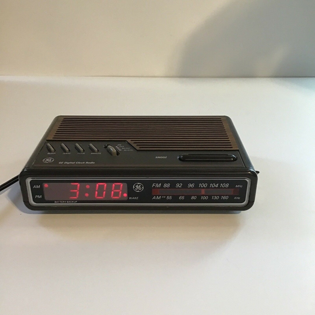 GE Digital Clock Radio Model 74612B Red Display AM/FM Black Etsy