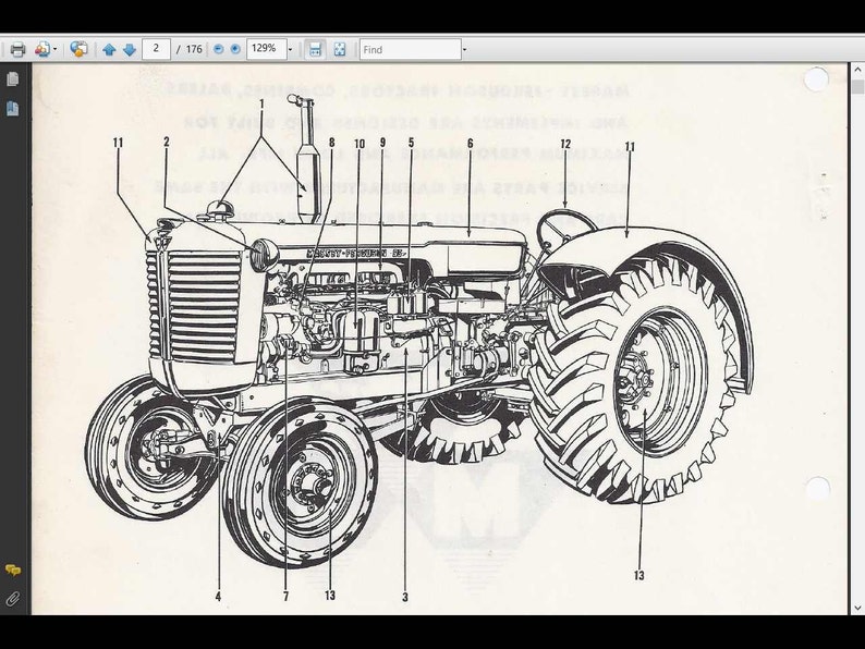 MASSEY FERGUSON MF135 Parts Manual 160pg With MF 135 Tractor Part Lists And Exploded Diagrams
