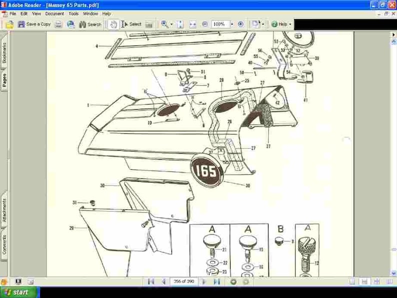 MASSEY FERGUSON 165 Tractor Parts Manual 390pg of Exploded Diagrams