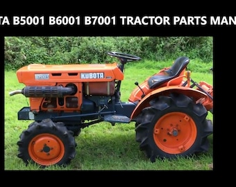May include: An orange Kubota B5001 B6001 B7001 tractor with a black seat and black wheels. The tractor is in a grassy field.
