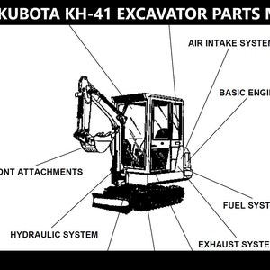 Manual de peças KUBOTA KH41 -210pgs com diagramas explodidos e listas de números de peças para auxiliar no serviço e reparo da miniescavadeira KH-41 KH 41