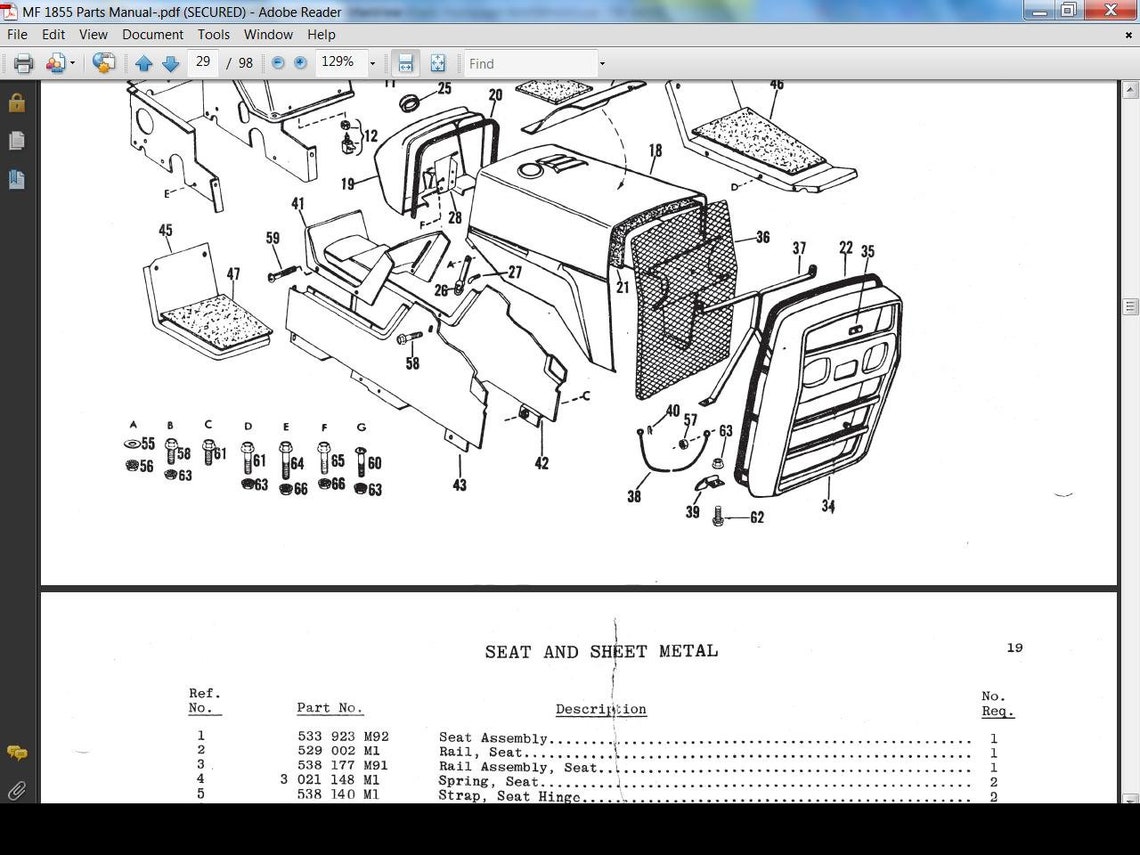 MASSEY FERGUSON MF 1855 Parts Manual 90 Pages With Exploded Diagrams