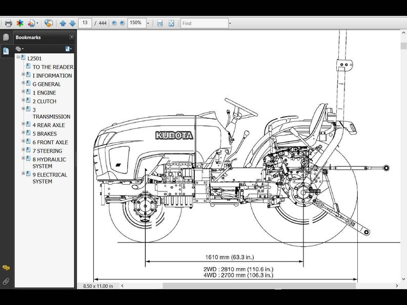 KUBOTA L2501 Tractor Service Manual 440pgs With L2501 L 2501 Set up