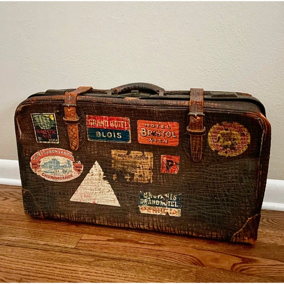 Antique Leather Souvenir Suitcase - image 3