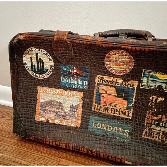 Antique Leather Souvenir Suitcase - image 1