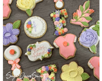 Floral themed baby shower cookies