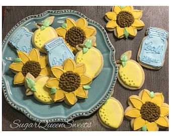 Sunflower/Lemons/Mason Jars Sugar Cookies