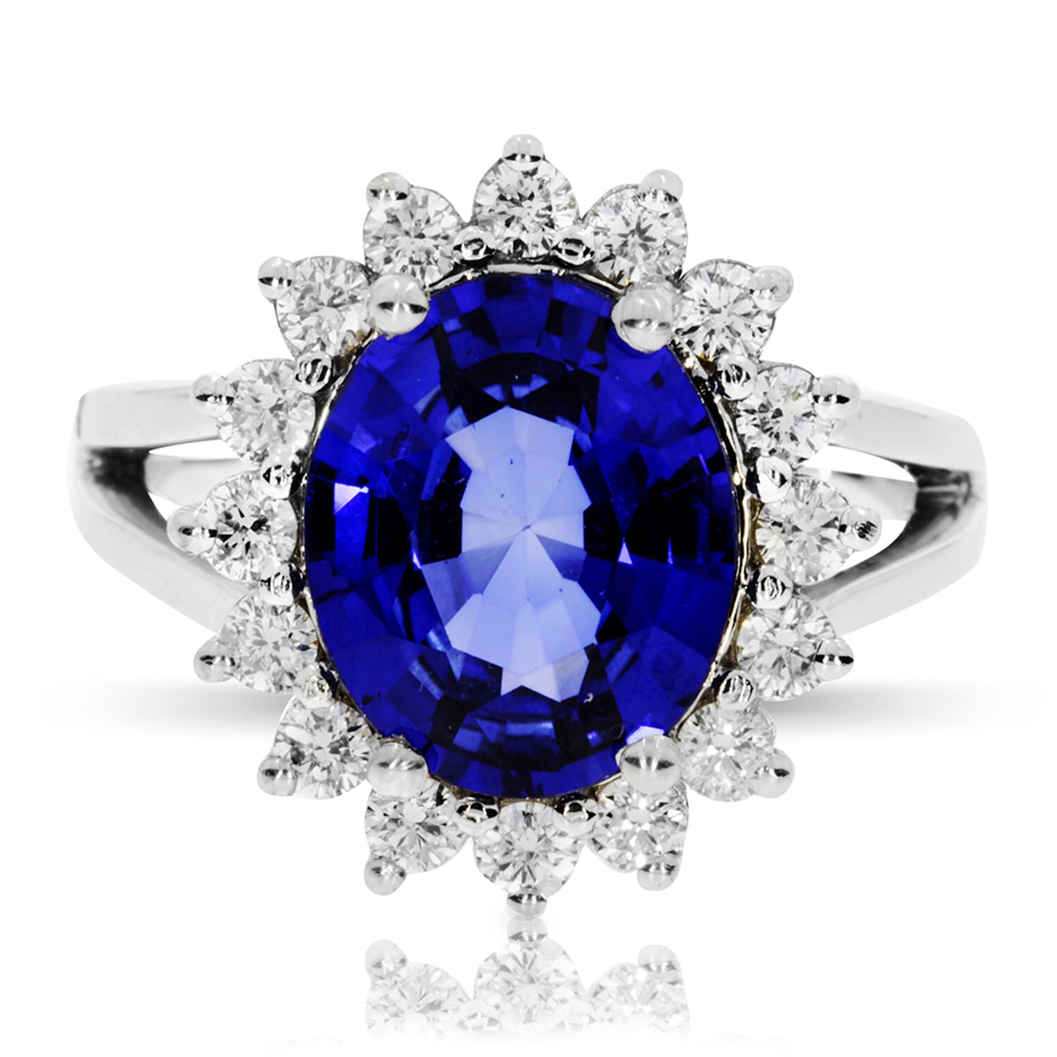 Deep Blue Sapphire Princess Kate Engagement Ring Diamond Halo | Etsy