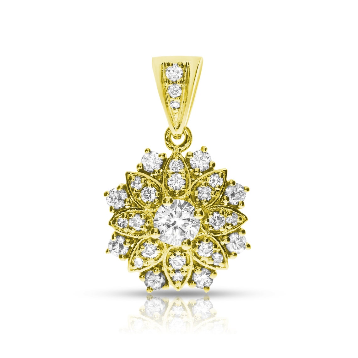 Sunflower Diamond Pendant Round Cut Diamonds Pave Set in 14K Etsy