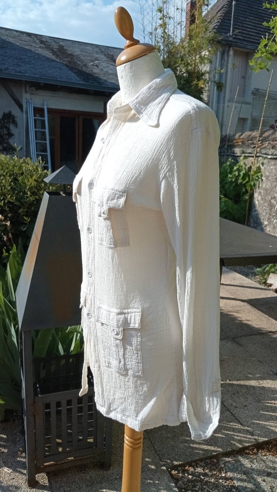 Womens 1970s Vintage Indian Cheesecloth Shirt in … - image 3