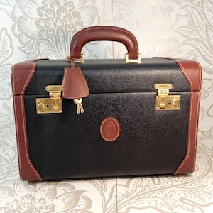Vintage TRUSSARDI tågväska/ Vanity Mini-koffert i läder/belagd canvas