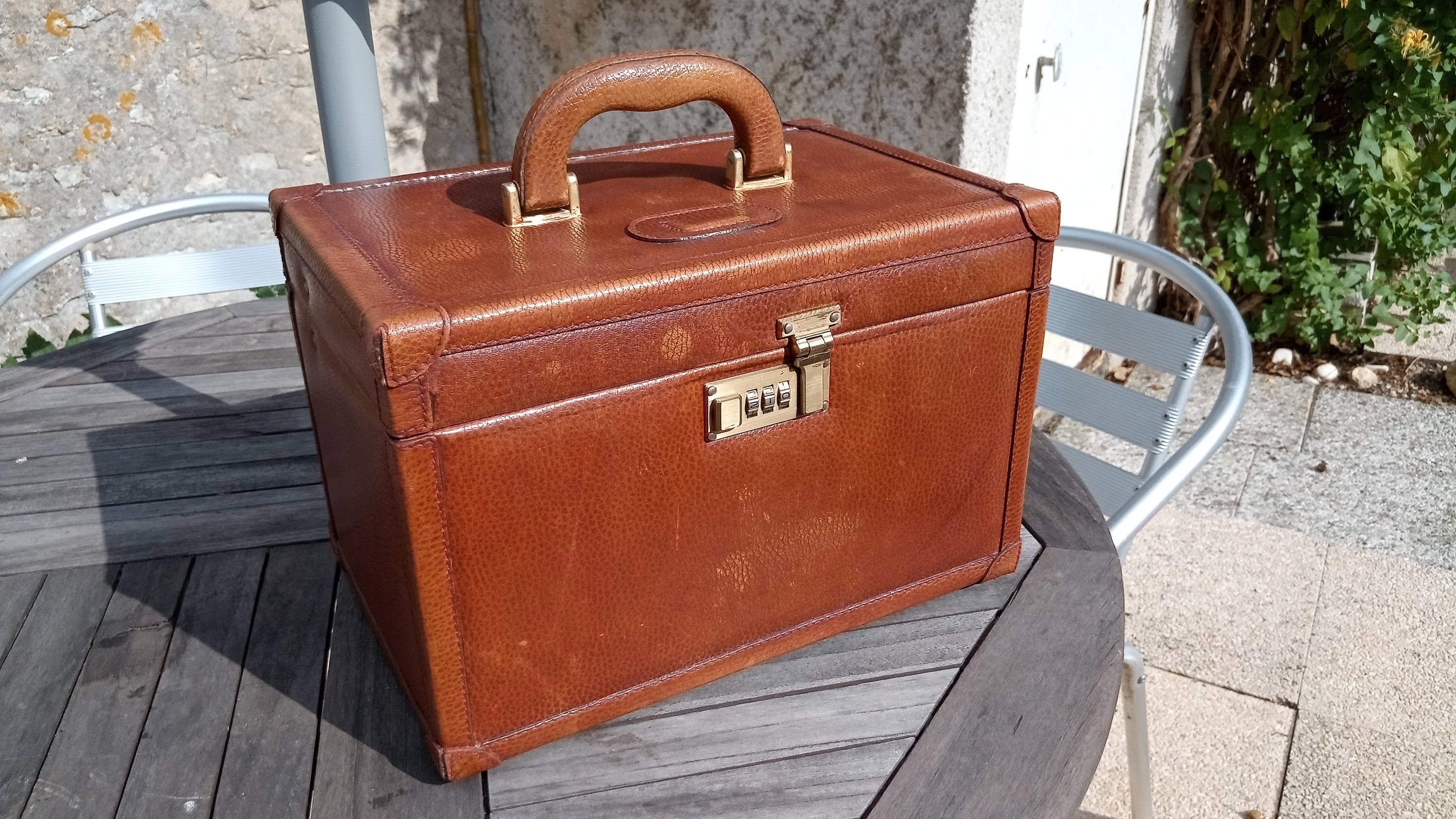 1970s Vintage French LANCEL Leather Train Case/ Vanity Case/mini