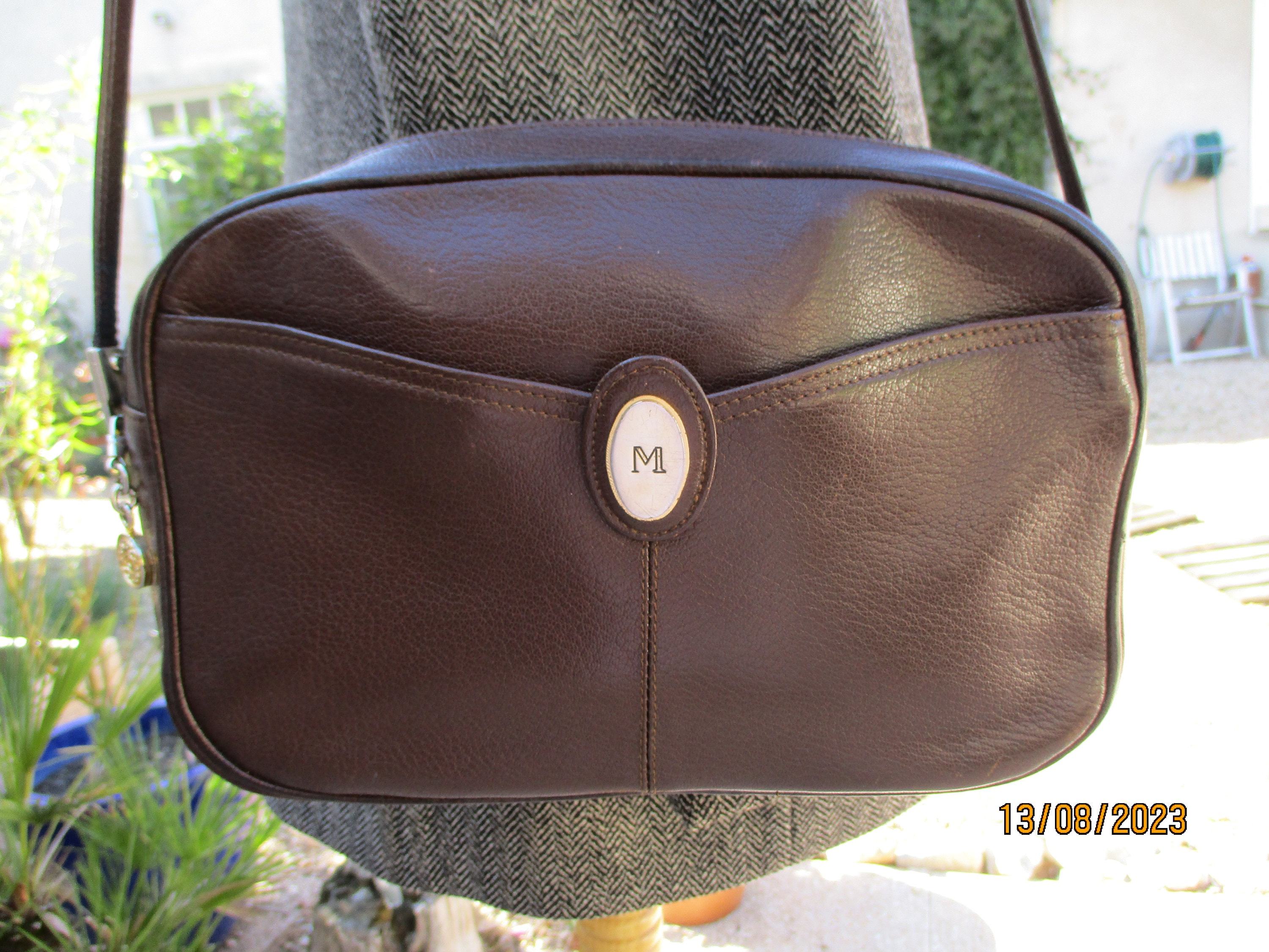 Vintage shoulder bag, pouch bag, brown leather, handbag, Louise Fontaine, designer bag, Belgium designer