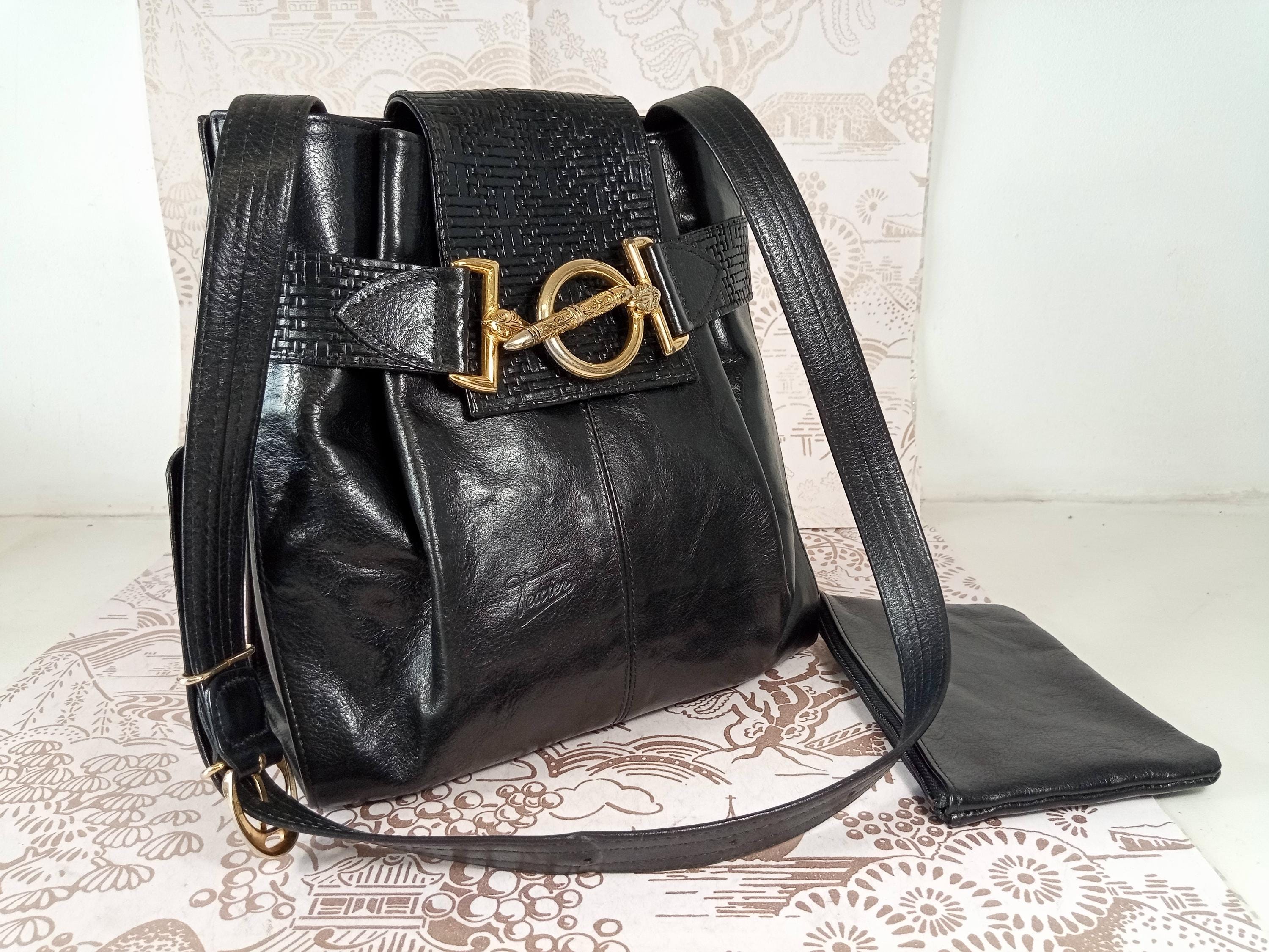 French Premium Vintage Texier Black Leather Crossbody/shoulder Bag