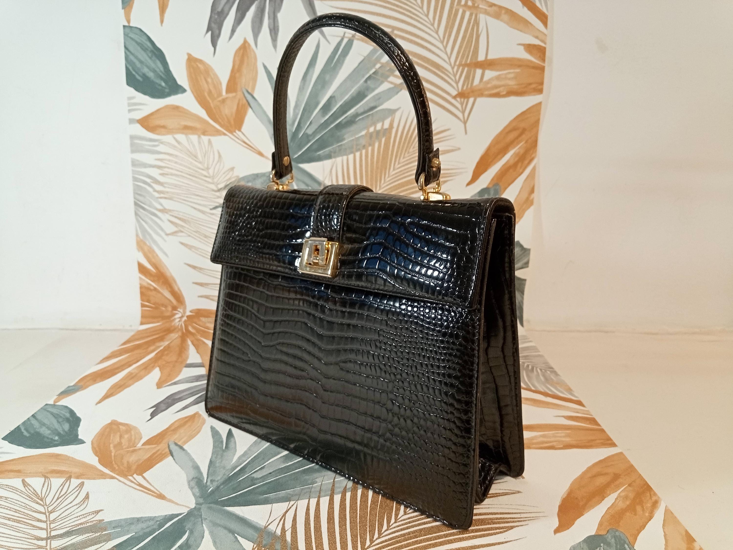 美品 フランス製 BERMA PARIS 最高級 シャイニー クロコ バック