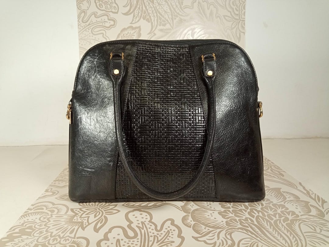 Grand Sac En Cuir Texier - Taille Large (40cm), Couleur Kaki, Excellent État