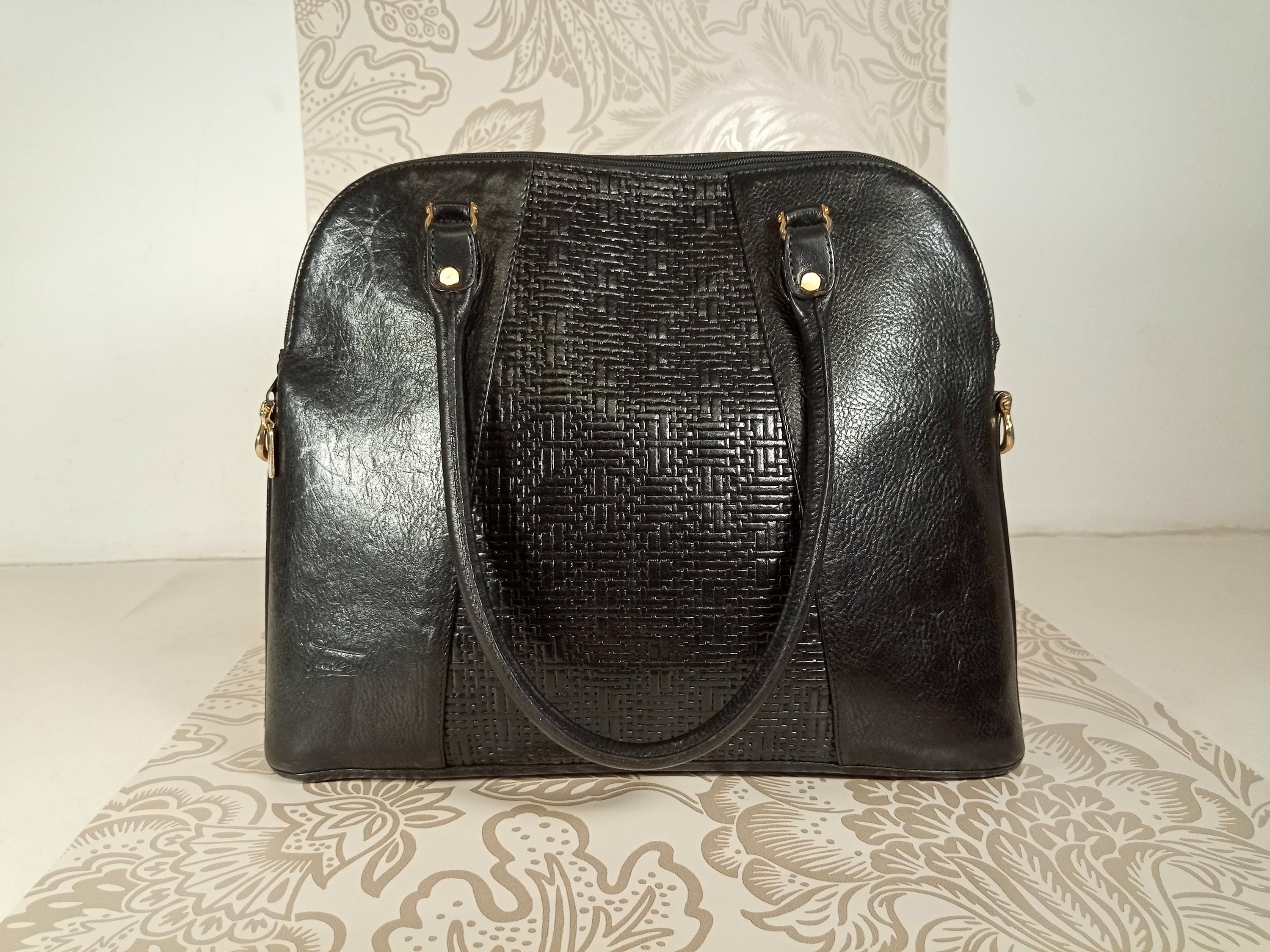 Sac à Main Vintage LE TANNEUR TBEG - En Toile Et Cuir Noir, Style Porté épaule