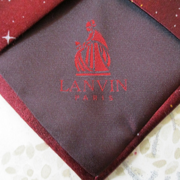 Vintage French LANVIN  Designer Silk Tie. Stars Design. Burgundy Wine Colour  Excellent Condition.