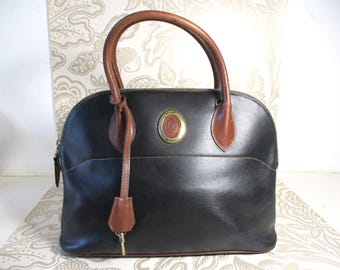 Italian Vintage Black Leather Bolide Style Handbag