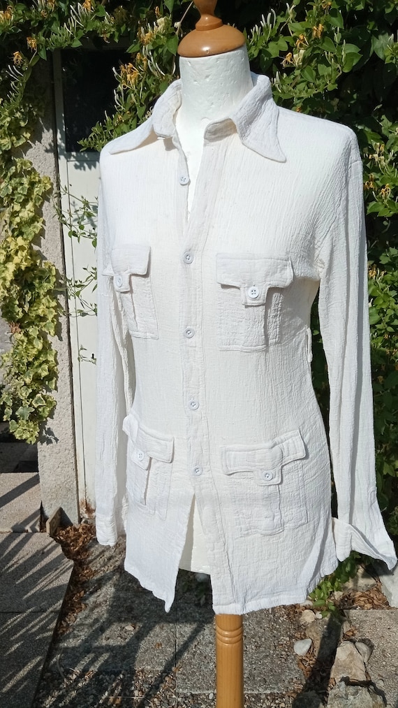 Womens 1970s Vintage Indian Cheesecloth Shirt in … - image 2