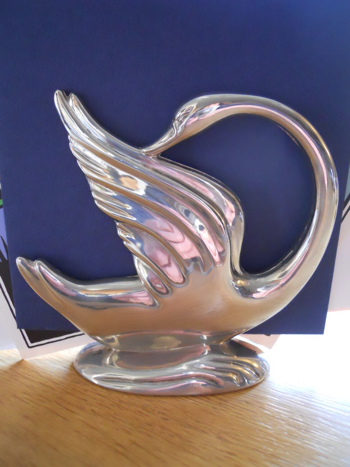 Cygne de Plaque Argent Vintage en Forme Porte-Lettre Bureau/Lettre Porte Serviette Table Support/Pre