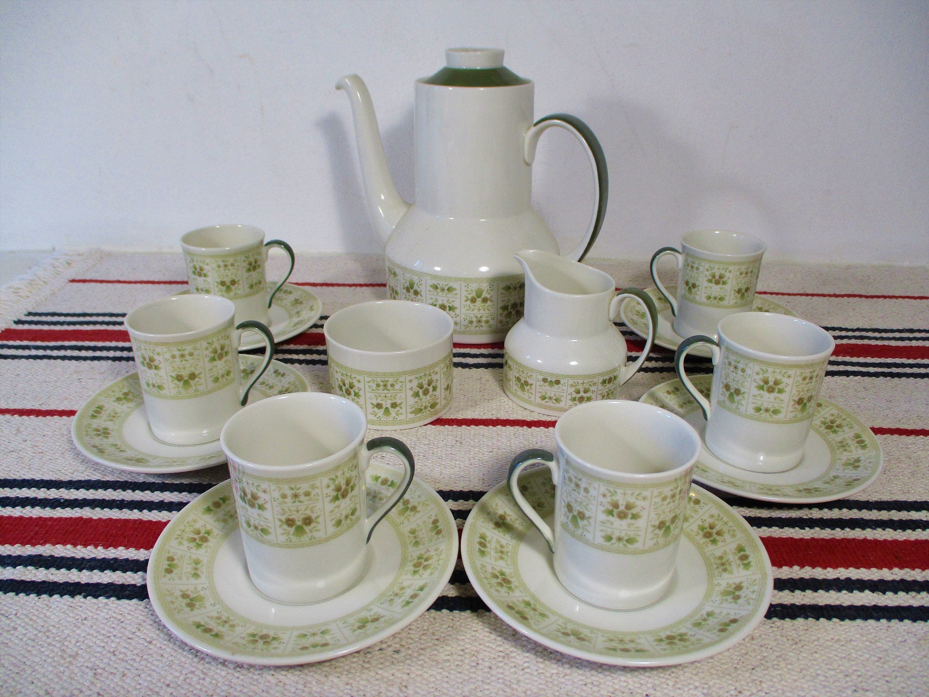 Vintage Mid Century/60S Royal Doulton Coffee Set/Service 15 Pieces Samarra Pattern.royal Doulton Pot