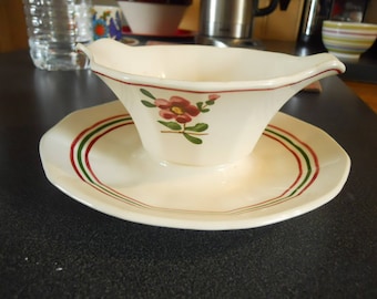 Vintage Sarreguemines Hand Painted Ceramic Sauce Boat  Armelle pattern.