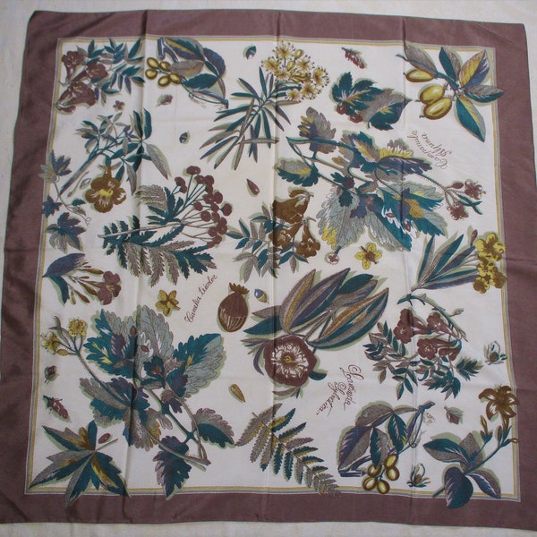 vintage Français Crêpe Foulard Head Square 35 x35 pouces Motifs d’automne saisonniers