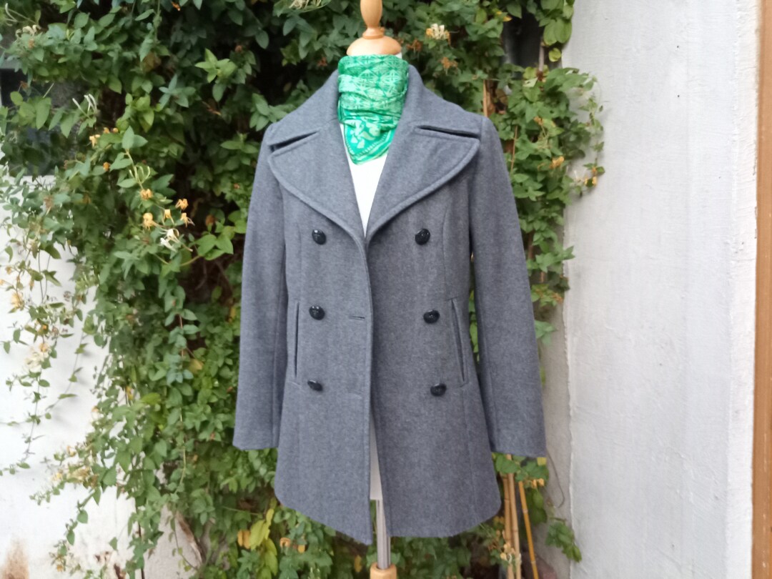 Womens French Vintage Gray Pea Coat/jacket/reefer Jacket.bust 34/36