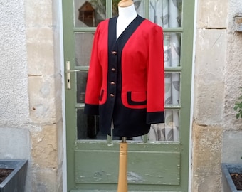 1980s Vintage French Red/Navy Fitted Jacket by Bestini  Bust 36 inches Made in France. Elegant Edge to Edge French Jacket.
