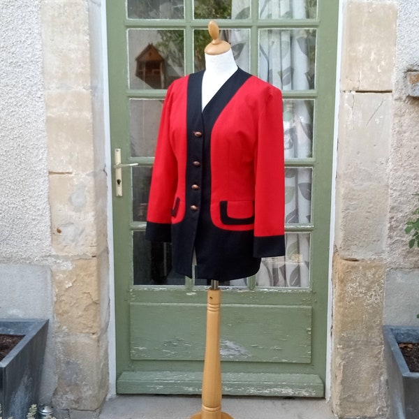 Veste ajustée rouge/marine française vintage des années 1980 par Bestini Buste 36 pouces Fabriqué en France. Élégante veste française bord à bord.