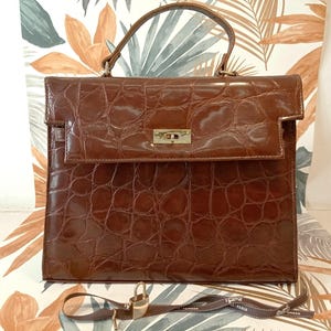 Sac à main vintage à poignée supérieure classique en relief croco de style français